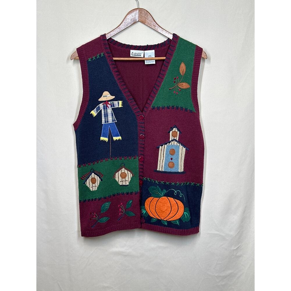 CAPACITY Sweater Vest L Fall Holiday Artwear Grandma Preppy Streetwear Teacher